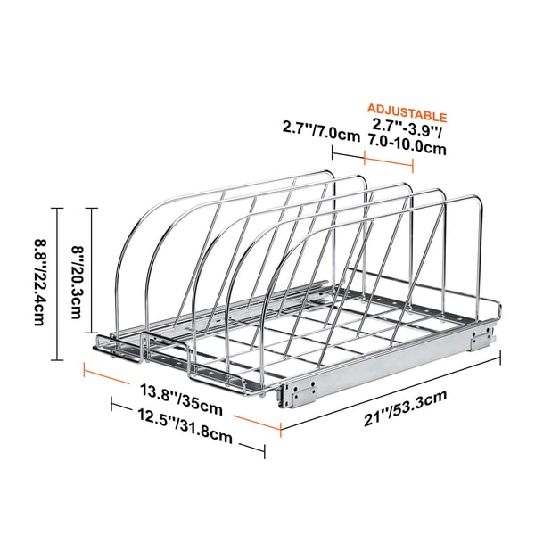 Pande- og grydeholder, 31,8x53,3x22,4 cm, Krom, Stål, Justerbar opbevaring