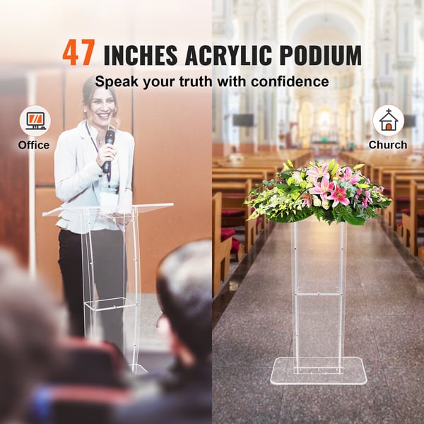 Podium, Akryl Podie Stand 119 cm, Transparent, Opbevaringshylde