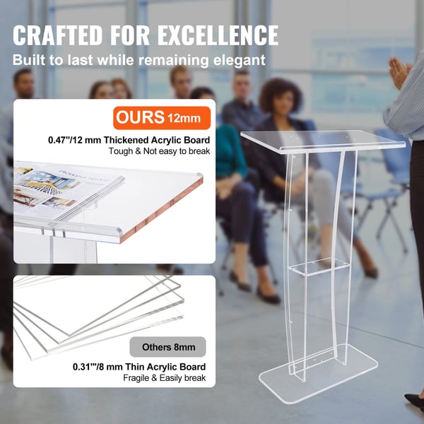 Podium, Akryl Podie Stand 119 cm, Transparent, Opbevaringshylde