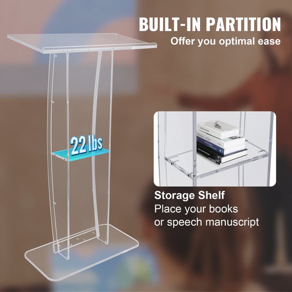 Podium, Akryl Podie Stand 119 cm, Transparent, Opbevaringshylde