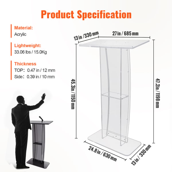 Podium, Akryl Podie Stand 119 cm, Transparent, Opbevaringshylde