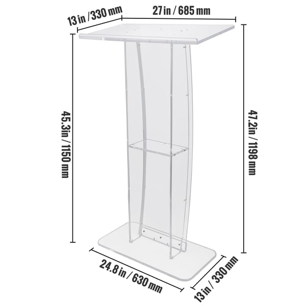 Podium, Akryl Podie Stand 119 cm, Transparent, Opbevaringshylde