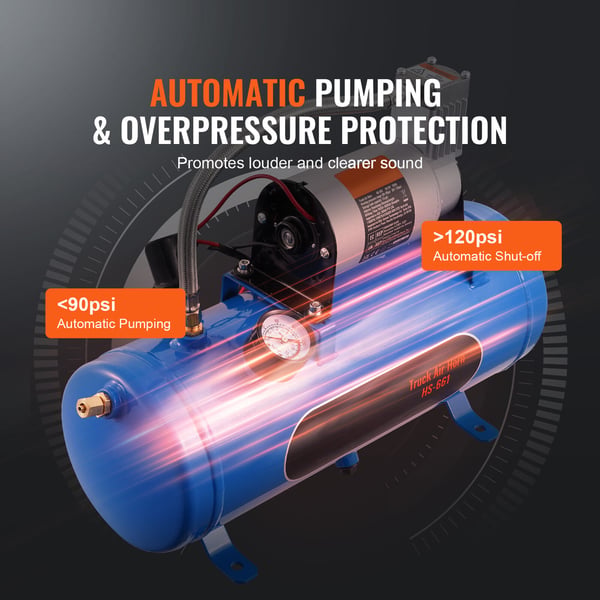 Luftkompressor, 1,6 Gallon/6 L Tank, 41,5x15,3x28,5 cm, 12V, Stål