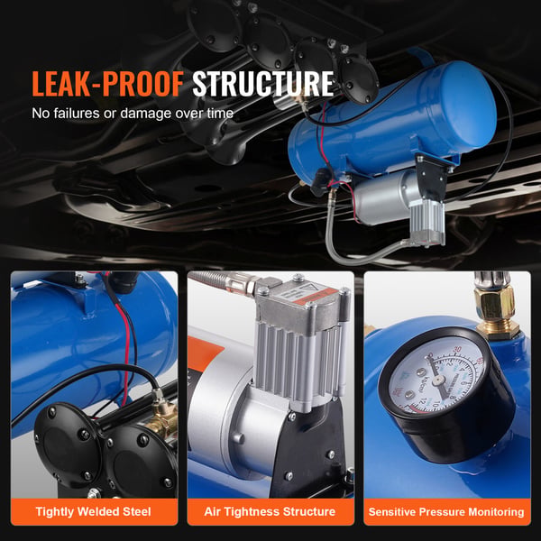 Luftkompressor, 1,6 Gallon/6 L Tank, 41,5x15,3x28,5 cm, 12V, Stål