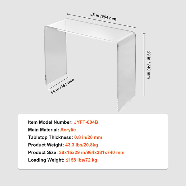 Konsolbord, 96,4x38,1x74 cm, Klar, Akryl