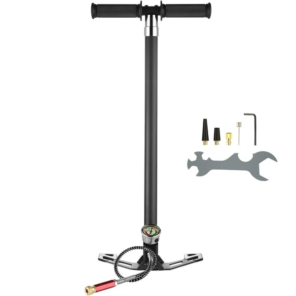 Håndpumpe, 4-trins PCP højtryk, 28x16x63-106.5 cm, sort, rustfrit stål