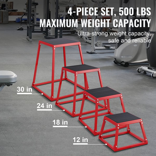 Plyometrisk hoppbox set 44,5x44,5x30,5 cm röd, fitness träning