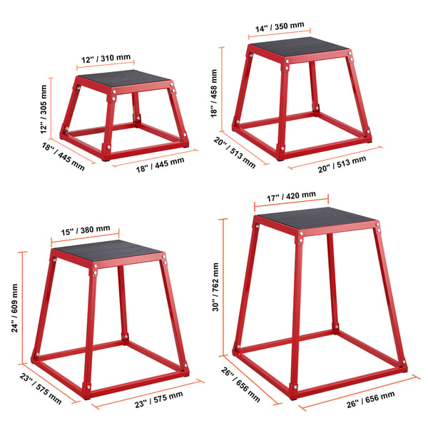 Plyometrisk hoppbox set 44,5x44,5x30,5 cm röd, fitness träning