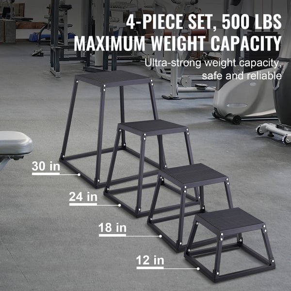 Plyometrisk hoppbox-set, 44.5x44.5x30.5 cm, svart, fitnessträning