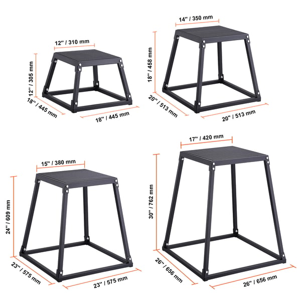 Plyometrisk hoppbox-set, 44.5x44.5x30.5 cm, svart, fitnessträning