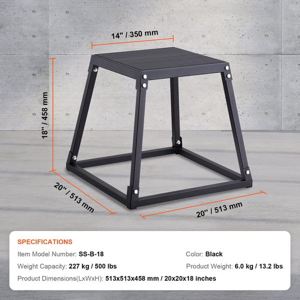 Plyometrisk hoppbox, 51,3x51,3x45,8 cm, Svart, Stål