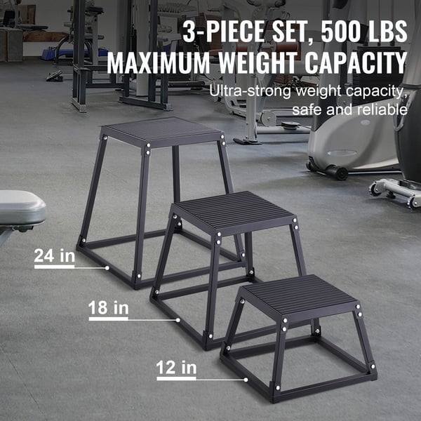 Plyometrisk hoppbox-set, 44.5x44.5x30.5 cm, svart, stål