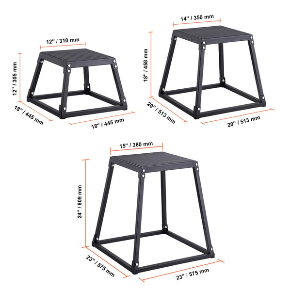 Plyometrisk hoppbox-set, 44.5x44.5x30.5 cm, svart, stål
