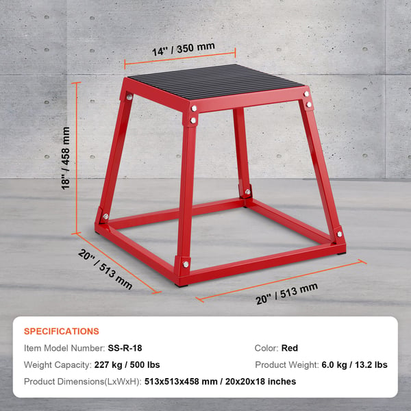 Plyometrisk hoppbox, 51,3x51,3x45,8 cm, röd, stål