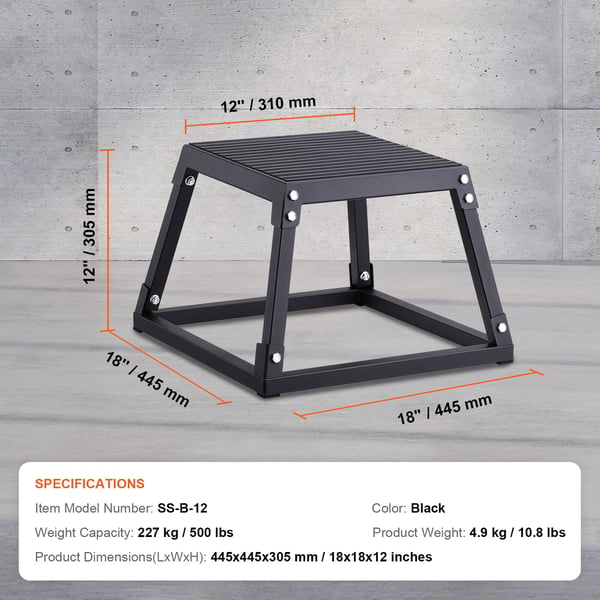 Plyometrisk hoppbox, 44,5x44,5x30,5 cm, svart, stål