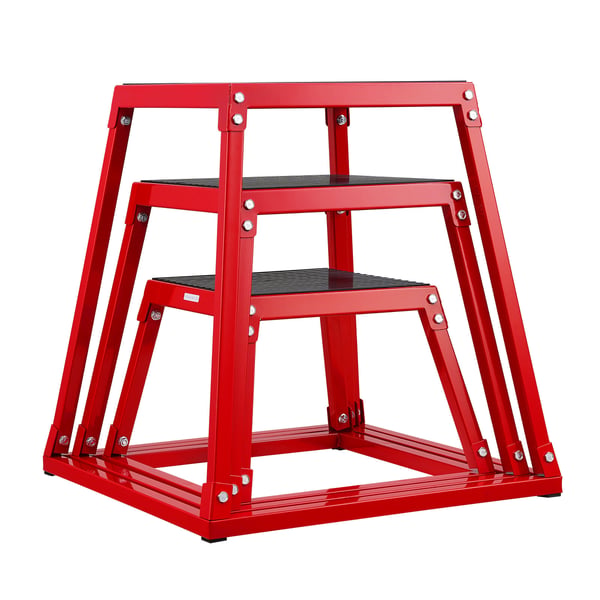 Plyometrisk hoppbox-set, 44,5x44,5x30,5 cm, 51,3x51,3x45,8 cm, 57,5x57,5x60,9 cm, Röd, Stål