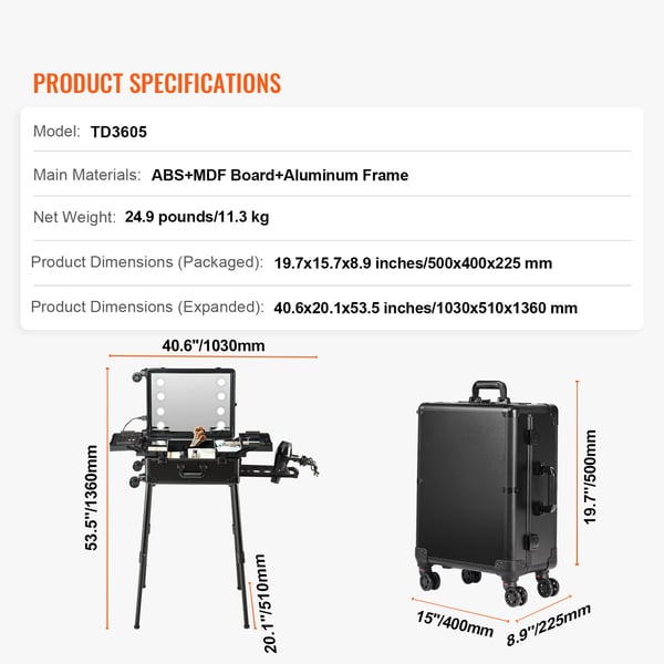 Makeup-trolley, 1030x510x1360 mm, Svart, Förvaringsorganisator