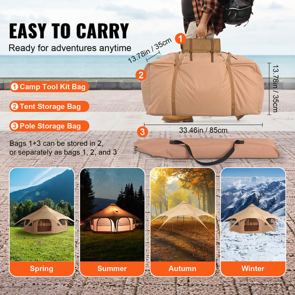 Canvas-tält, Bell Tent 500x280 cm, Beige, Canvas, Camping