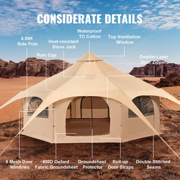 Canvas-tält, Bell Tent 500x280 cm, Beige, Canvas, Camping