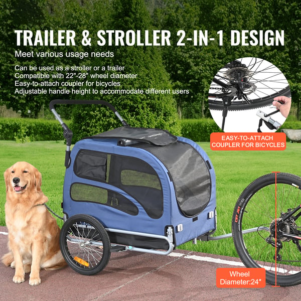 Hundecykeltrailer, 144x72,5x84,5 cm, Blå/Sort, Sammenklappelig stålramme