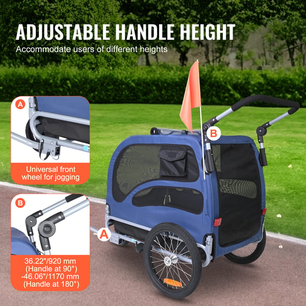 Hundecykeltrailer, 144x72,5x84,5 cm, Blå/Sort, Sammenklappelig stålramme