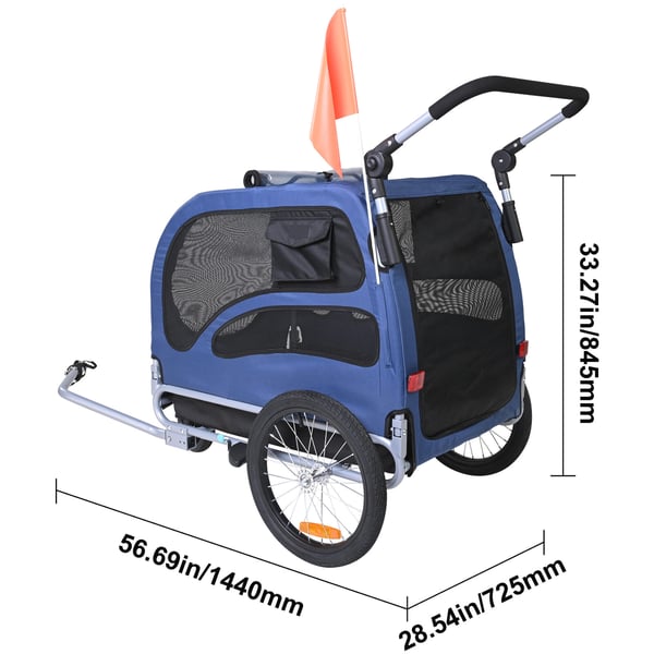 Hundecykeltrailer, 144x72,5x84,5 cm, Blå/Sort, Sammenklappelig stålramme