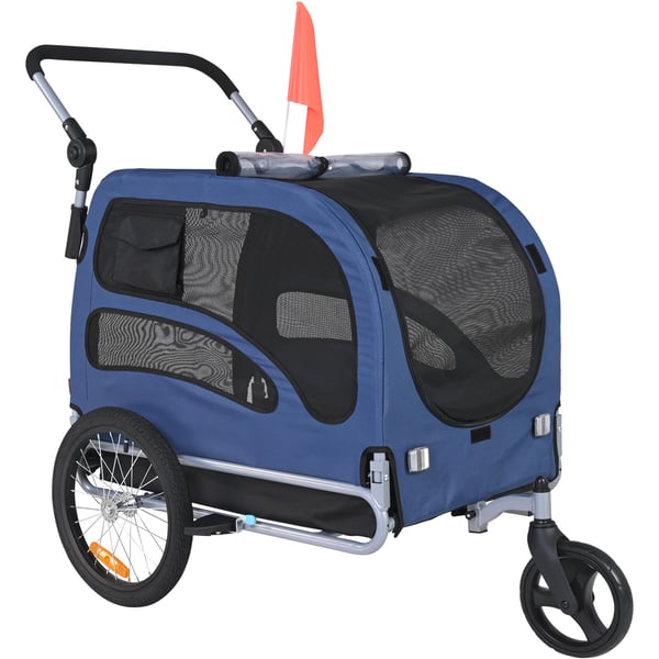 Hundecykeltrailer, 144x72,5x84,5 cm, Blå/Sort, Sammenklappelig stålramme