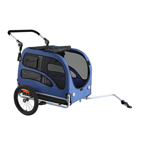 Hundecykeltrailer, 144x72,5x84,5 cm, Blå/Sort, Sammenklappelig stålramme