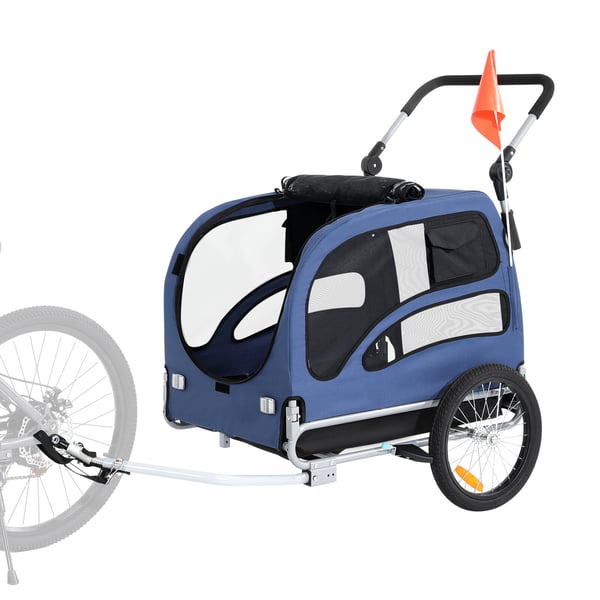 Hundecykeltrailer, 144x72,5x84,5 cm, Blå/Sort, Sammenklappelig stålramme