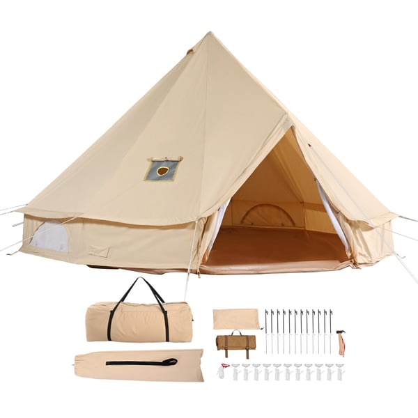 Bell telt, 4 m diameter, kanvas, beige, camping udendørs