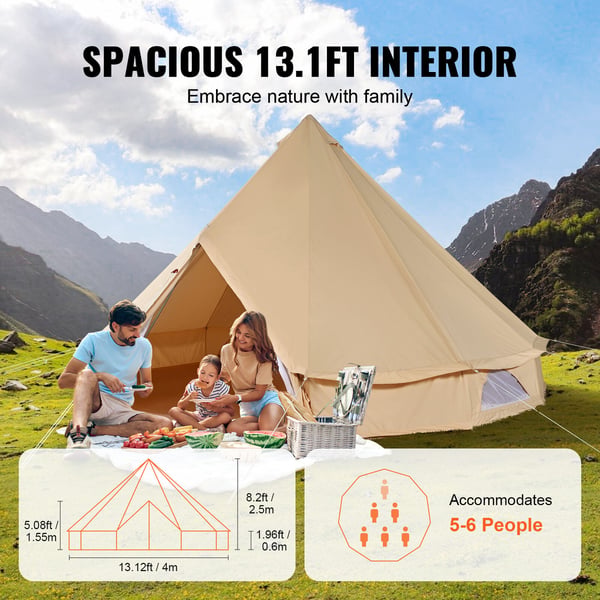 Bell telt, 4 m diameter, kanvas, beige, camping udendørs