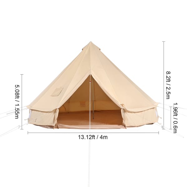 Bell telt, 4 m diameter, kanvas, beige, camping udendørs