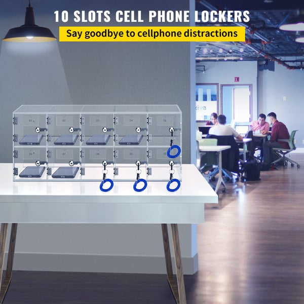 Mobiltelefon opbevaringsskab, 10 rum, 53x18x21,5 cm, klar, akryl