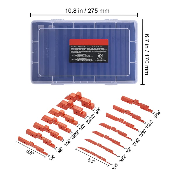 Inställningsstavar för fräsbord, 14 st, 27.5x17x5.6 cm, Orange, Aluminium