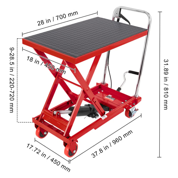 Hydraulinen nostopöytäkärra 71.1x45 cm punainen teräs