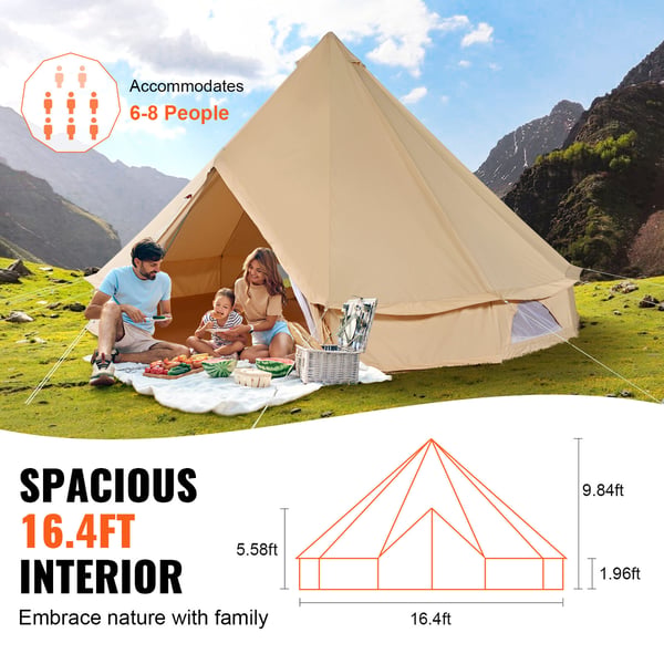 Bell telt, 5x300 cm, Beige, Lærred, Camping telt