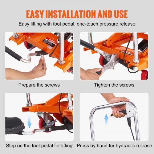 Hydrauliskt lyftbord, 70x45 cm, Orange, Stål