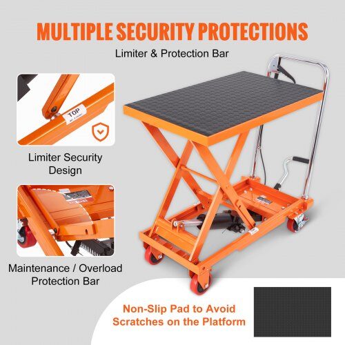 Hydrauliskt lyftbord, 70x45 cm, Orange, Stål