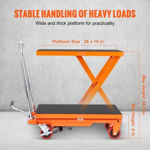 Hydrauliskt lyftbord, 70x45 cm, Orange, Stål