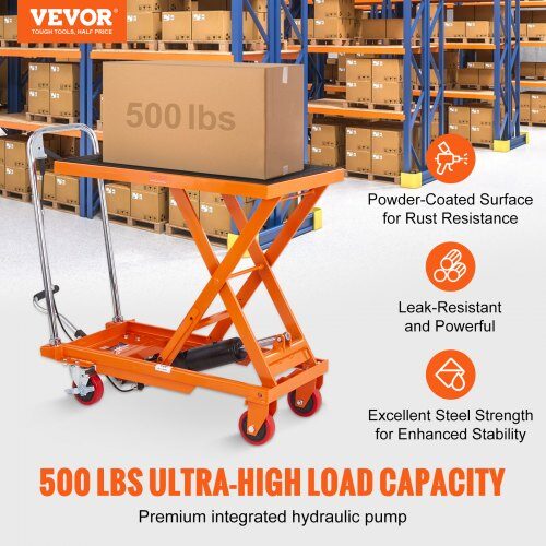 Hydrauliskt lyftbord, 70x45 cm, Orange, Stål