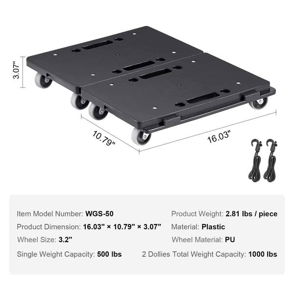 Möbelvagn, 40,7x27,4x7,8 cm, Svart, Robust transportvagn