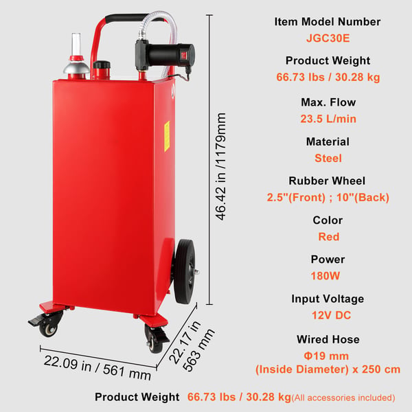Diesel-säiliö, 561x563x1179 mm, punainen, sähköpumppu, siirrettävä säilytys