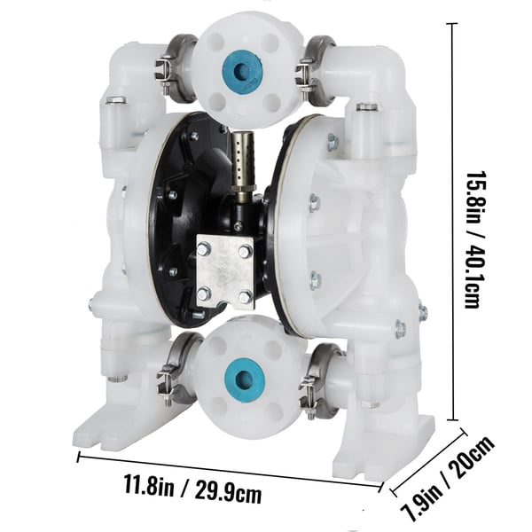 Dobbeltmembranpumpe, 25.4x25.4 mm, polypropylen, til kemikaliebrug