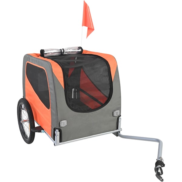 Hundecykeltrailer, 144x72x77,9 cm, orange/grå, sammenklappelig kæledyrstransportør