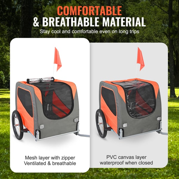 Hundecykeltrailer, 144x72x77,9 cm, orange/grå, sammenklappelig kæledyrstransportør