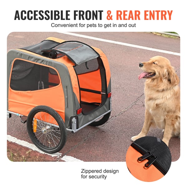 Hundecykeltrailer, 144x72x77,9 cm, orange/grå, sammenklappelig kæledyrstransportør