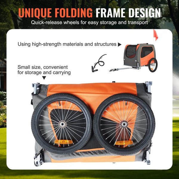 Hundecykeltrailer, 144x72x77,9 cm, orange/grå, sammenklappelig kæledyrstransportør