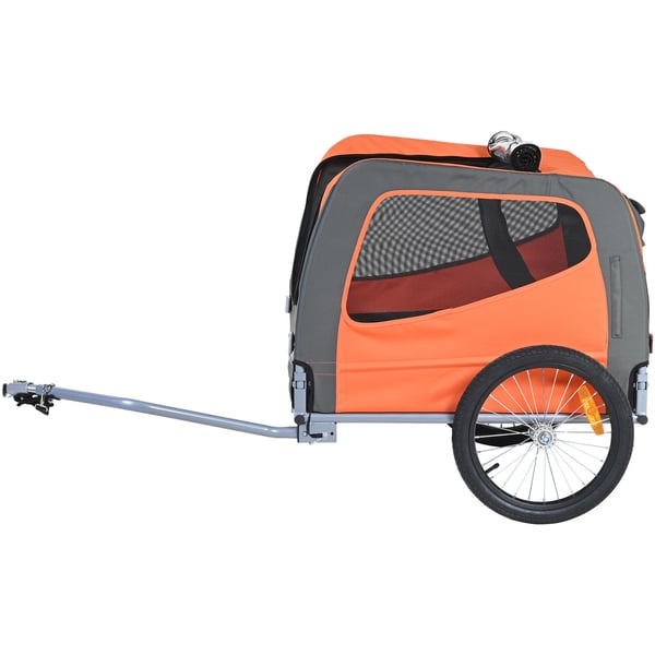 Hundecykeltrailer, 144x72x77,9 cm, orange/grå, sammenklappelig kæledyrstransportør