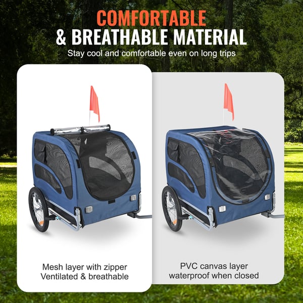 Hundecykeltrailer, 144x72,5x84,5 cm, Blå/Sort, Sammenklappelig kæledyrstransportør