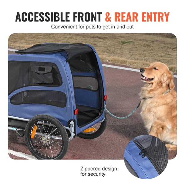 Hundecykeltrailer, 144x72,5x84,5 cm, Blå/Sort, Sammenklappelig kæledyrstransportør